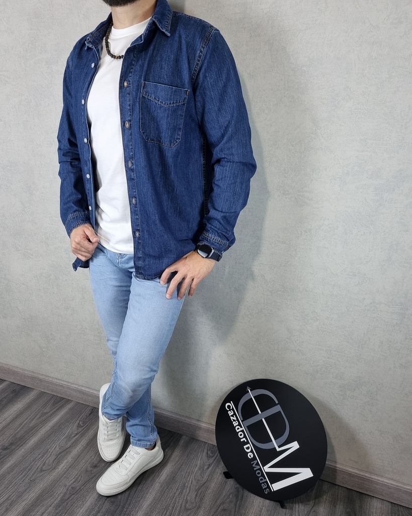 Camisa de jeans denim wear estivaneli 6139
